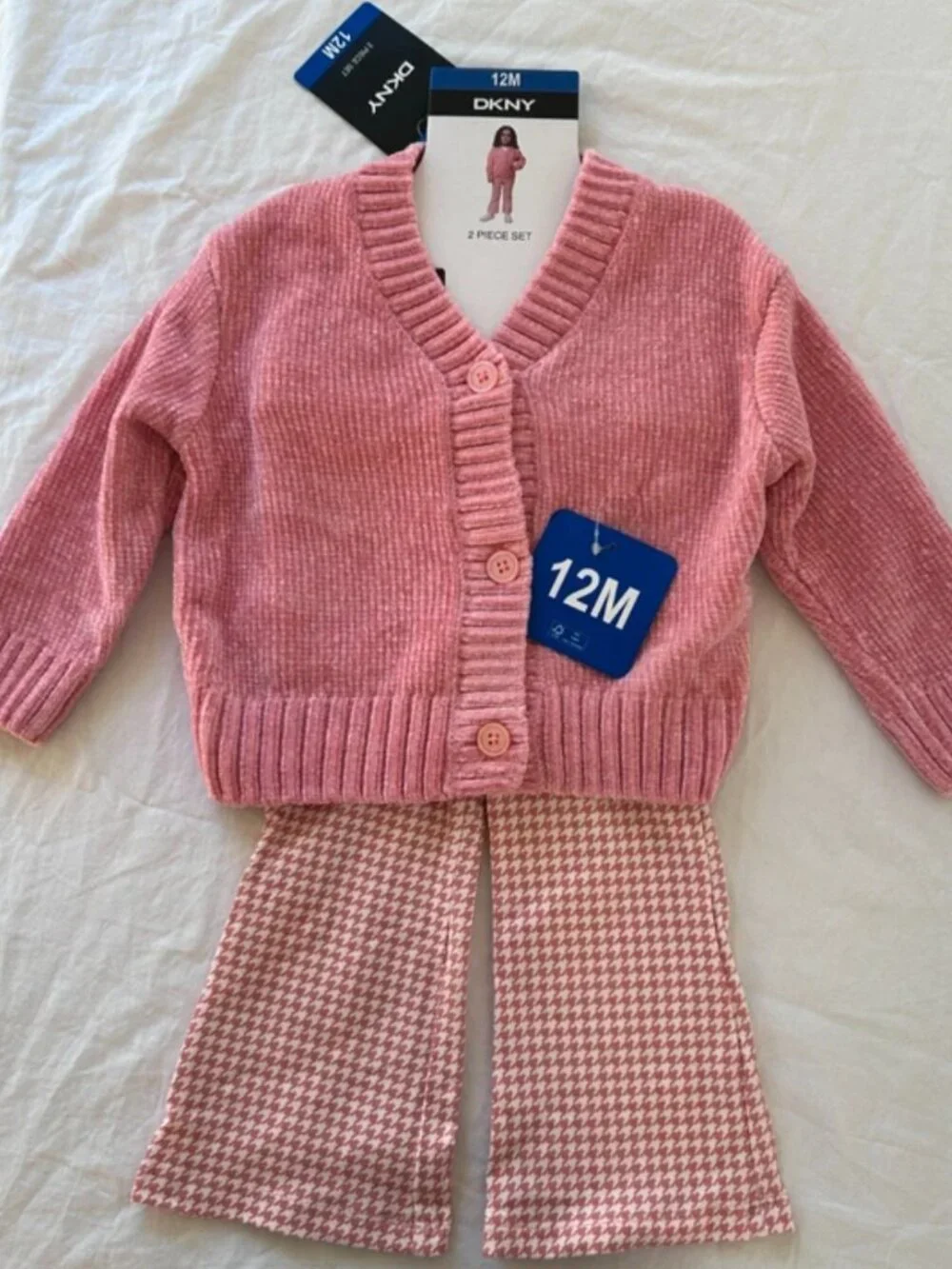 DKNY Baby Girl 2-Outfit Bundle | Size 12 Months | NWT Chenille Knit Sets